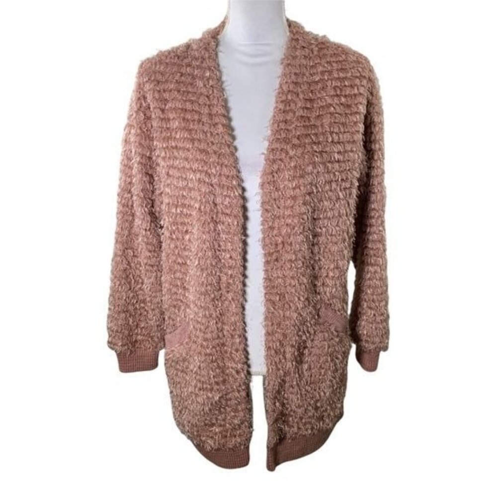 Knox Rose Pink Textured Cardigan Sweater Jacket Womens Small Open Front Cozy